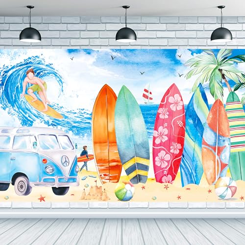 Beach Surfing Backdrop Decoration Summer Surfing Surfboard Birthday Party Backdrop Background Vintage Surfing Party Decorations for Luau Hawaiian Party Summer Tropical Sea Beach Baby Shower Supplies