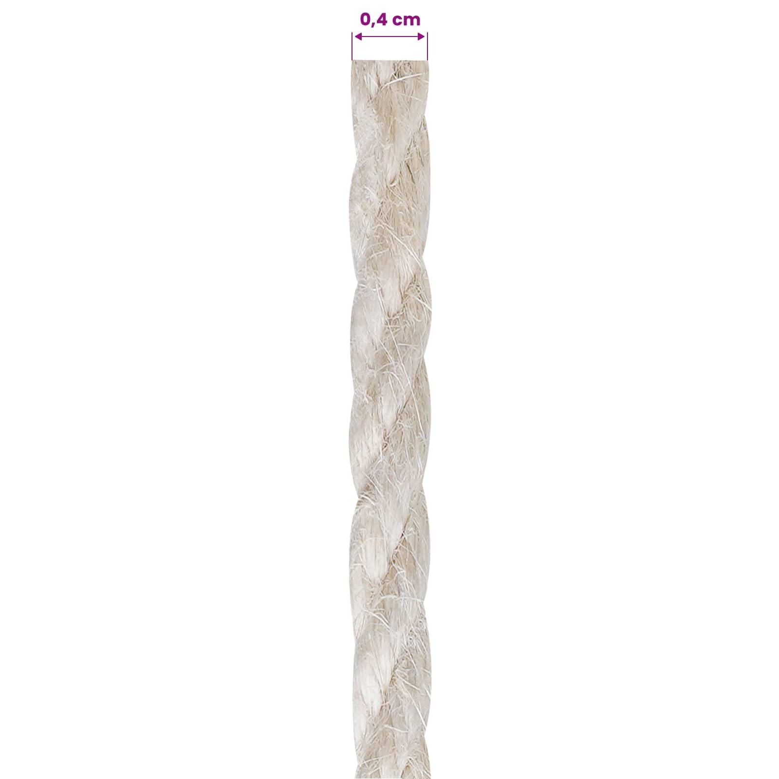 Cuerda de yute de 4 mm, color blanco, 3 capas, 100 % yute Tossa, cuerda de yute para atar y asegurar, para jardín, construcción, bricolaje, embalaje y exterior