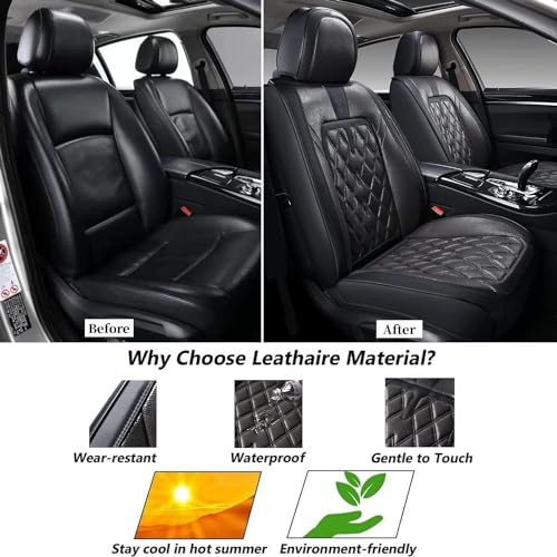 Image of Coverado Car Seat Covers Full Set, 5 Seats Covers for Cars, Car Seat Covers Front Seats Back Seat Covers, Car Seat Protector Luxury Leathaire Waterproof Seat Cushions Universal Fit Most Cars Black