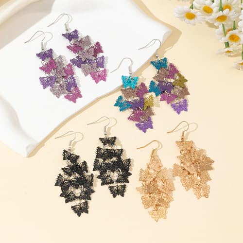 4 Pairs Layered Dangle Earrings Hollow Filigree Earring Lightweight Women Fashion Jewelry Bohemian Stylish Accessories for Daily Wearing2