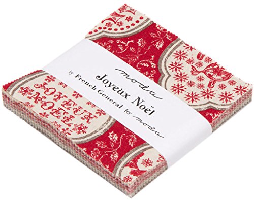 Moda French General Joyeux Noel Charm Pack, 42 5-inch Cotton Fabric Squares