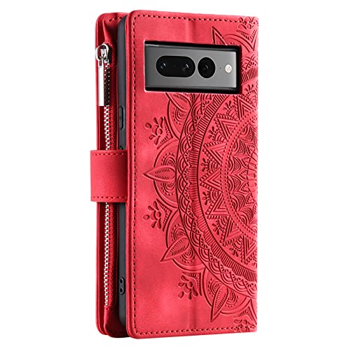 VEEMOS Wallet Case for Google Pixel 7 Pro Flower Flip Case Protective Leather Folio Book Phone Cover with Card Slots Kickstand Zipper Pocket - Image 3
