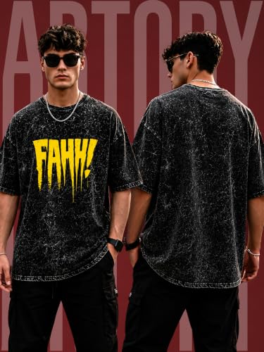 Image of Mens Premium Branded Oversized Acid Wash T Shirt for Men 220 GSM Acid Wash Down Shoulder Graphic Printed Round Neck Oversize Fit Casual