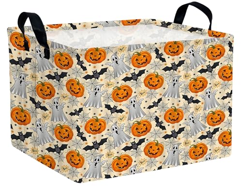 Image of Large Halloween Themed Candy Gift Boo Basket for Kids Baby Personalized Adults Storage Bin Fall Decor(Boo Bat Pumpkin Spooky)