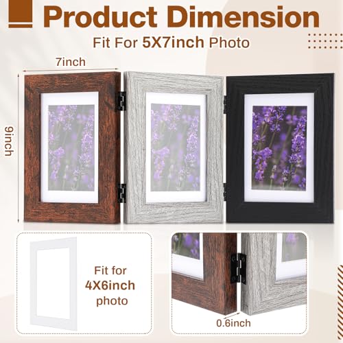 Image of Qunclay 5x7 Inch 3 Picture Frame, Hinged Trifold Tabletop Display
