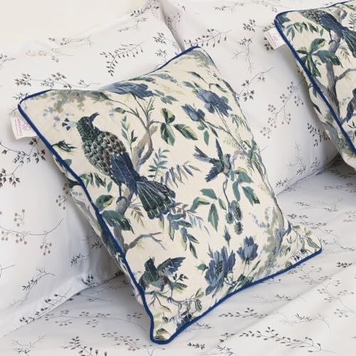 Image of Jaipur Weaves Cushion Cover 16 inch x 16 inch - Pure Cotton, Decorative Soft Floral Cushions for Sofa /Bed /Chair, Gift for Home Decor (3, Blue Bird)-180 TC