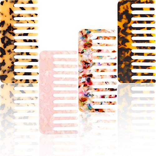 Remerry 4 Pieces Hair Detangling Comb Tortoise Wide Tooth Comb Celluloid Large Comb Detangler Comb Styling Comb for Long and Short Hair, Curly and Straight Hair