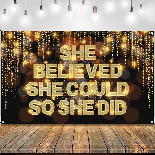 Image of KatchOn, XtraLarge She Believed She Could So She Did Banner - 72x44 Inch | Congratulations Banner, Congratulations Decorations | Graduation Party Decorations, Graduation Decorations Class of 2026