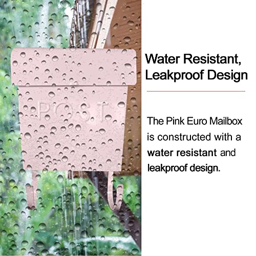 Image of NACH Mailboxes for Outside Wall Mount, 12 x 11.2 x 4.5 inch, Pink Wall Mounted Mailbox, Waterproof Mailbox with Outdoor Newspaper Holder - The Euro Mailbox