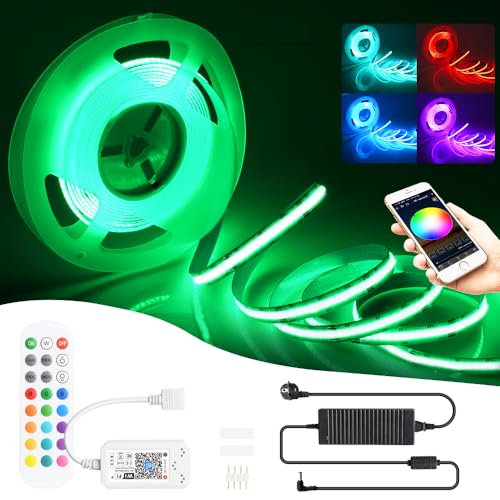 Striscia luminosa a LED COB RGB da 5 m, 576 LED/M, 2880 LED, 24 V, dimmerabile, deformabile, con telecomando, striscia luminosa funziona con Google Home Assistant/Alexa