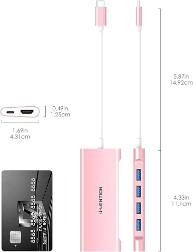 Miniatura 7 de LENTION Concentrador multipuerto USB-C con salida HDMI 4K, 100 W PD, 4 USB 3.0 5Gbps compatible con MacBook Pro 2023-2016, nuevo Mac Air y Surface,