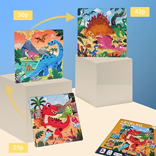 Magnetic Puzzles For Kids Ages 3-5, Dinosaur Puzzles Three -97 Pieces Dinosaur Wooden Jigsaw Puzzles Book Premium Puzzle, Travel Games And Travel Toys For Kids 3 4 5 6 Year Olds Boys And Girls #TOP3