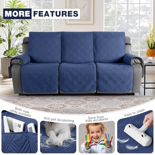 Image of TAOCOCO 100% Waterproof Recliner Sofa Cover, Non Slip Split Couch Covers for Reclining Couches with Straps, Washable Reclining Sofa Cover Furniture Protector for Kids Pets(3 Seater, Ocean Blue)