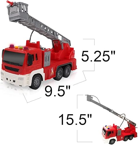 Miniatura 3 de ArtCreativity Light Up Ladder Fire Truck, Red Firetruck Toys for Kids with Lights, Sounds, Water-Spraying Hose, and Extendable Ladder, Light-Up Push