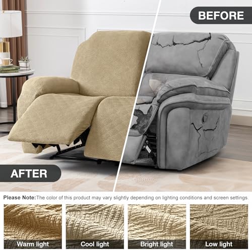Image of Timeles Recliner Covers Extra Wide Recliner Loveseat Covers Oversized Reclining Couch Covers Sofa Slipcovers Stretch Soft Washable (Two-Seater Oversized, Khaki)