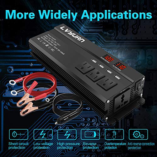 Yinleader 1000W Car Power Inverter DC 12V to 110V AC Converter with 4 USB Ports,4 AC Outlets,LED Display for Truck/RV