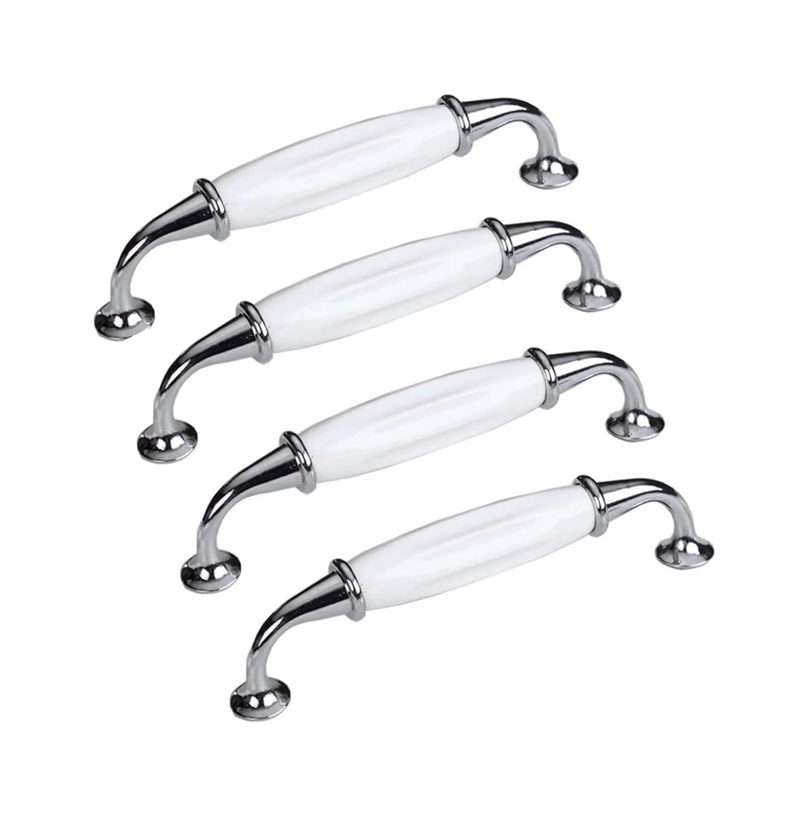 Opeximatun Ceramic Drawer Knobs, 4 Pcs Ceramic Cabinet Drawer Pull Handles, Zinc Alloy Base(Silver,Hole Distance 128mm)