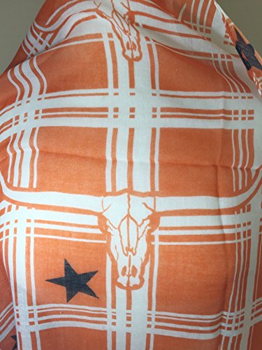 Gypsy Jewels Orange & White Plaid Texas Longhorn & Lone Star Fringe Tassel Lightweight Scarf3