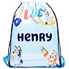 Bluey Personalised Drawstring Bag for Kids PE Bag - Kids School or Swimming Bag For Girls - Personalised Merchandise For Girls - Blue