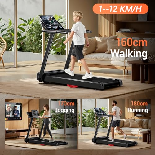 UMAY Laufband Für Zuhause Klappbar 12km/h,Laufbänder 2,5PS/1800W mit Herzfrequenzmonitor, APP und...