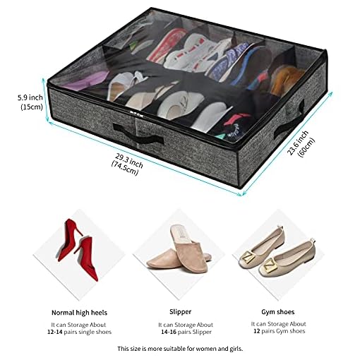 Onlyeasy-Sturdy-Under-Bed-Shoe-Storage-Organizer-Set-of-2-Fits-Total-24-Pairs-Underbed-Shoes-Closet-Storage-Solution-with-Clear-Window-Breathable-293x236x59-Linen-like-Black-MXAUBSB2P