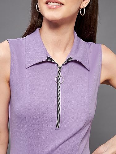 Image of Miss Chase Women's Sleeveless Collared Bodycon Above-Knee Polyester Dress