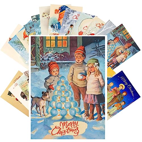 Cartes postales vintage enfants chants de neige lot 24 illustrations rétro PIXILUV 10x15