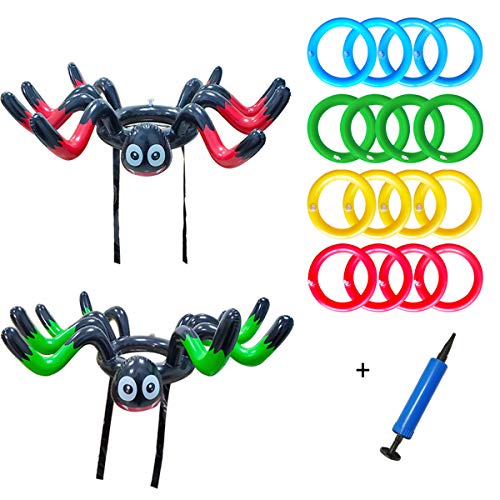 Poptrend 2 Set Halloween Ring Toss Games Inflatable Spiders with Air Pump, Halloween Carnival Games for Kids Adults Party