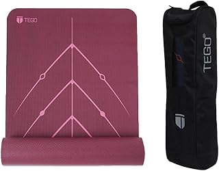 TEGO Stance Yoga Mat with GuideAlign for Posture Alignment (Wine with bag) | Reversible Design with Dual Texture Grip | 5m... Price In India