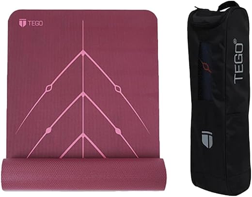 TEGO Stance Yoga Mat with GuideAlign for Posture Alignment (Wine with bag) | Reversible Design with Dual Texture Grip | 5m...