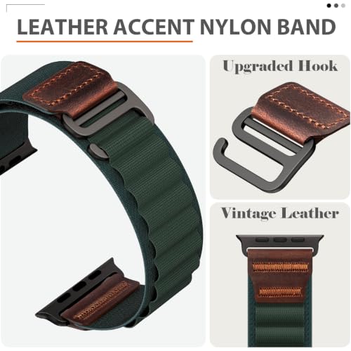 Image of MRAIN-H Leather Design Compatible with Apple Watch Bands Ultra 3 2 1 (49mm) & Series 11 10 9 8 7 6 5 4 SE 3 2 1 (46mm 45mm 44mm), Soft Stretchy Nylon Sport Band for iWatch Men Women