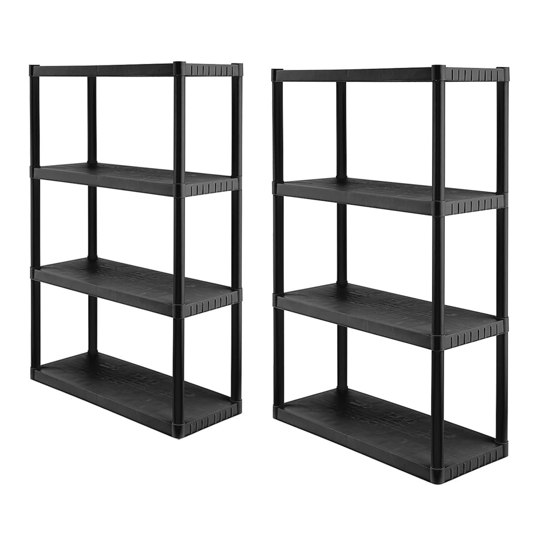 CX 4-Tier (52.1”H x 34.8”W x 14.6”D) Plastic Storage Shelving Unit (Black) 2-Pack, Medium Duty, 75lbs Per Shelf Capacity, Indoor Storage Organization