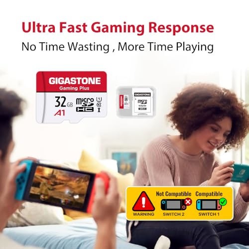 Image of 【for Switch 1 Only】 GIGASTONE 32GB Micro SD Card 2-Pack, Gaming Plus, MicroSDHC Memory Card for Nintendo-Switch 1, Full HD Video Recording, UHS-I U1 A1 Class 10, up to 90MB /s, with SD Adapter