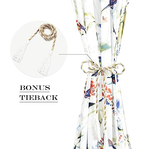 Image of VOGOL Blue Print French Door Panel, Natural Birds & Flowers Design Classic Drapes for Front Glass Door, 40 Inches Long Short Curtain with Tieback, 1 Piece