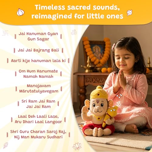Image of WonderBuddy Divine Mantra Chanting Baby Hanuman with 08 Preloaded Mantras & Aartis, Musical Soft Plush Toy, Best Gift for Infants, Toddlers & Kids (Medium - 28 Cm)