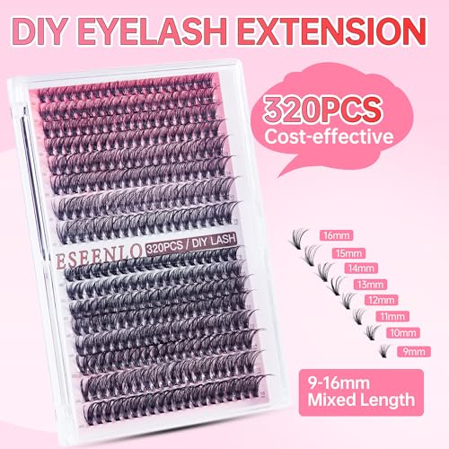 Eseenlo Cluster Lashes 320Pcs 30D 40D Diy Eyelash Extension D Curl Short Individual Lashes Extensions Black  thumb #1