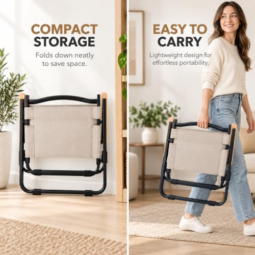 Image of STAR WORK Alloy Steel Portable Foldable Chair Outdoor Furniture Compact Chair Aluminum With Armrests For Travel Camping, Fishing Picnic,Ultralight Low Beach Concert Camping Folding Chair Khakhi, Small