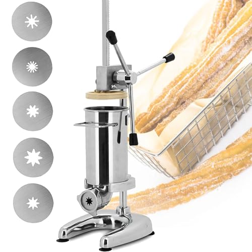 SACLMD Máquina para Hacer Churros española Vertical de Acero Inoxidable,máquina para Hacer churreras de rosquillas españolas de 2L y 3L con 5 Tipos de moldes,3L