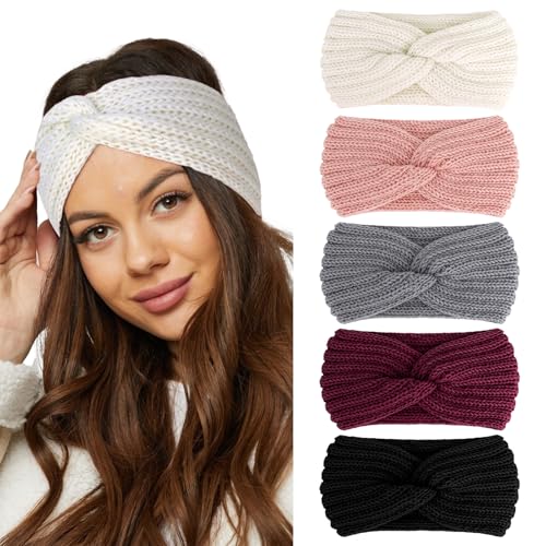 CIEHER Knit Wide Winter Headbands for Women, 5...