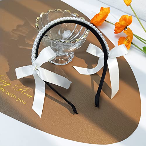 French-Retro-Bow-Pearl-Hair-Hoop-Female-Net-Red-Korean-Version-Black-Mori-Head-Hoop-Lady-Temperament-Hairpin-Hair-Accessories-White