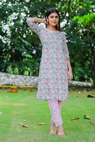 Image of Sugathari Women's Kurta Set for Women | Women Kurta | Women Kurta Sets Kurtis | Women Kurta Pant Set | Women Kurta Pant Set Women Kurti Set with Pant | Women Kurti Set with Pant Cotton (KP 96)