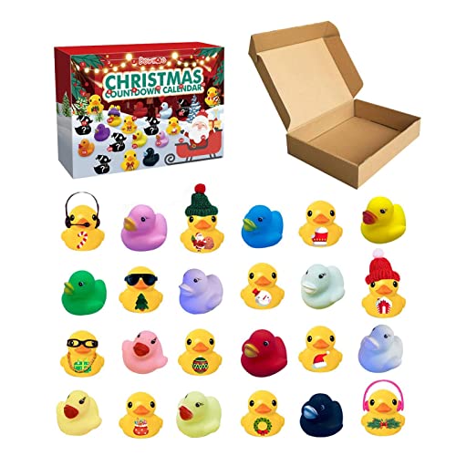 Hearthxy Calendrier de l'Avent de Noël Mini canards en caoutchouc Calendrier de compte à rebours de Noël Cadeaux de fête de Noël pour enfants, jouet de bain amusant pour les tout-petits et les enfants Cover