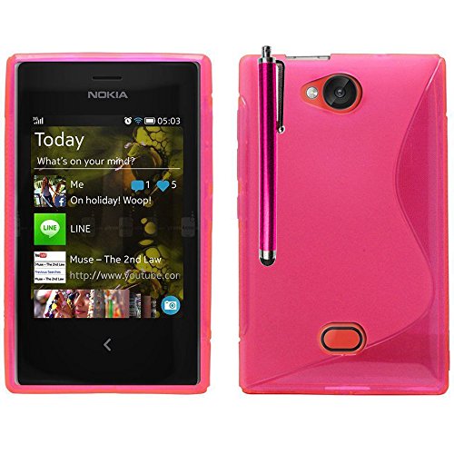VCOMP® Housse Etui Coque Souple Silicone Gel Motif S-Line pour Nokia Asha 503 + Stylet - Rose