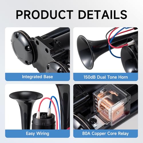 Banhao BH-LTSG Electric Air Horn For Truck 150Db Super Loud Black Horns Dual Trumpet Air Horns thumb #6