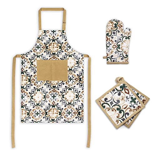 2friends Schürze Frauen Set, 1 Kochschürze Damen, 1 Ofenhandschuh, 2 Topflappen, Baumwoll-Backhandschuhe und Topflappen… - Image 3