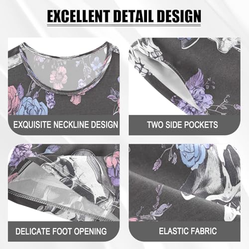 senya Short Sleeve Pajamas Sets Summer Cotton Sleepwear Skulls with Floral Hats4