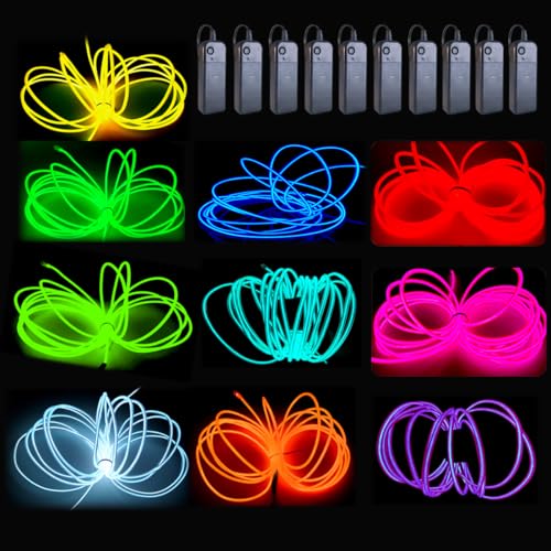 Image of MaxLax EL Wire10 Pack, 16.4ft Neon Light Wire Noise Reduction with Battery Pack(10 Color) (16.4ft)