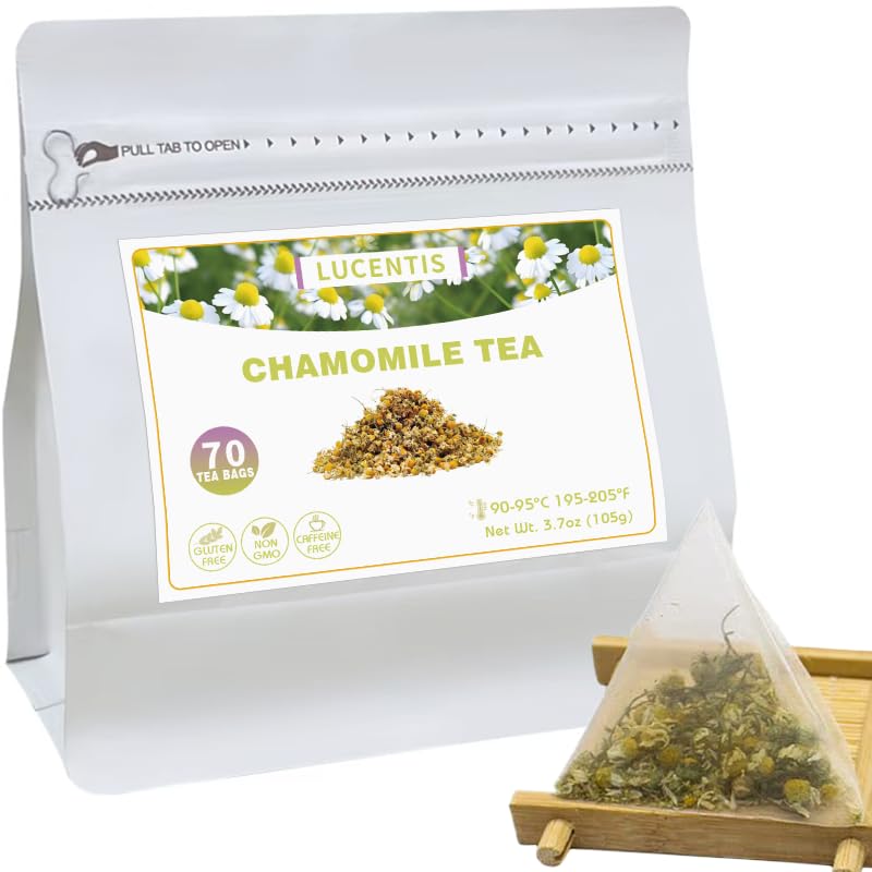 Chamomile Relaxation Herbal Tea Blend – 洋甘菊舒缓养生茶包 – 3.5oz/105g (70 Pyramid Tea Bags), Non-GMO, Caffeine-Free, Supports Sleep & Stress Relief
