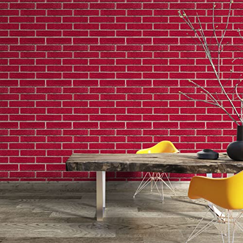 Image of DWELLSINDIA Bricks Self Adhesive Wall Grain Textured Wallpaper (16.14 X 96 Inches, Red)