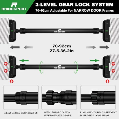 Image of RHINOSPORT Door Pull Up Bar Doorway Chin Up Bar from 72-95 cm (28.3in-37.4in) Workout Equipment No Screws BLACK
